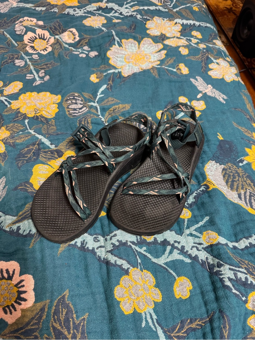 Chaco Women's Teal Patterned Strap Sandals - Comfortable Outdoor Footwear 8 Wide